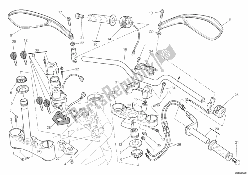 All parts for the Handlebar of the Ducati Streetfighter 848 USA 2014